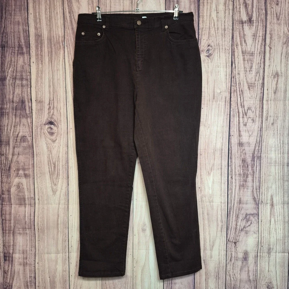 Bill Blass Jeans Womens 16 Cholate High‎ Rise Straight Leg Stretch Cotton Denim